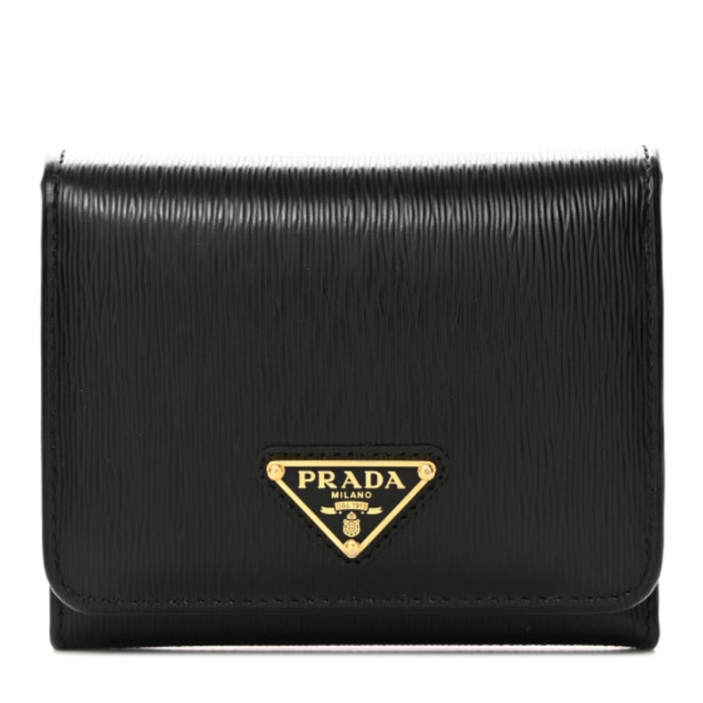 Prada Black Textured Leather Wallet with Gold Logo